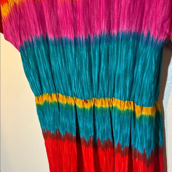 Sabino Vintage 80s Red Colorful Stripe Art Short Sleeve Maxi Dress Large XL - Picture 4 of 8